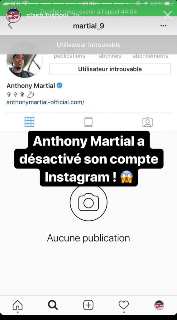 Anthony Martial supprime son compte 