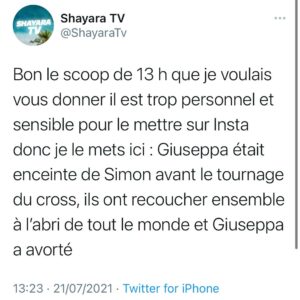 Giuseppa : enceinte de Simon avant le tournage du cross, elle aurait avorté