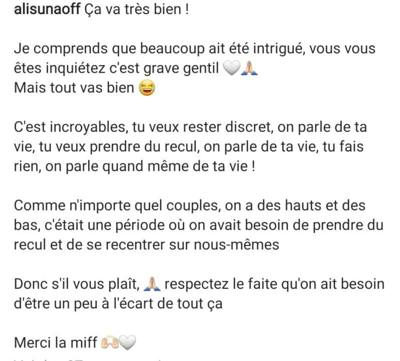 Ali Suna (SS9) : séparé d’Alia Chergui ? Il prend la parole