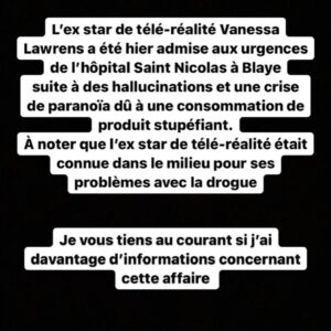 Vanessa Lawrens : hallucination, paranoïa... elle aurait été hospitalisée d'urgence après avoir pris des stupéfiants 