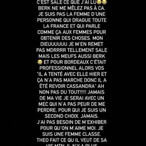 Cassandra : définitivement séparée de Théo, elle le tacle