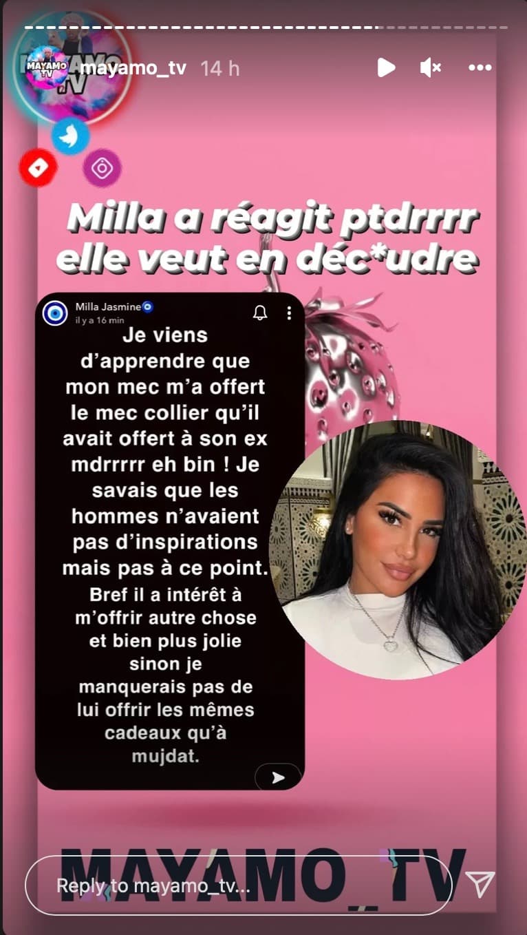 Milla Jasmine : son chéri lui offre le même cadeau qu'à son ex, en colère, elle s'exprime