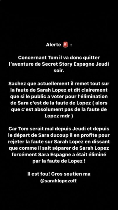 Tom Brusse : il accuse Sarah Lopez d’avoir provoqué l’élimination de Sara Cruz