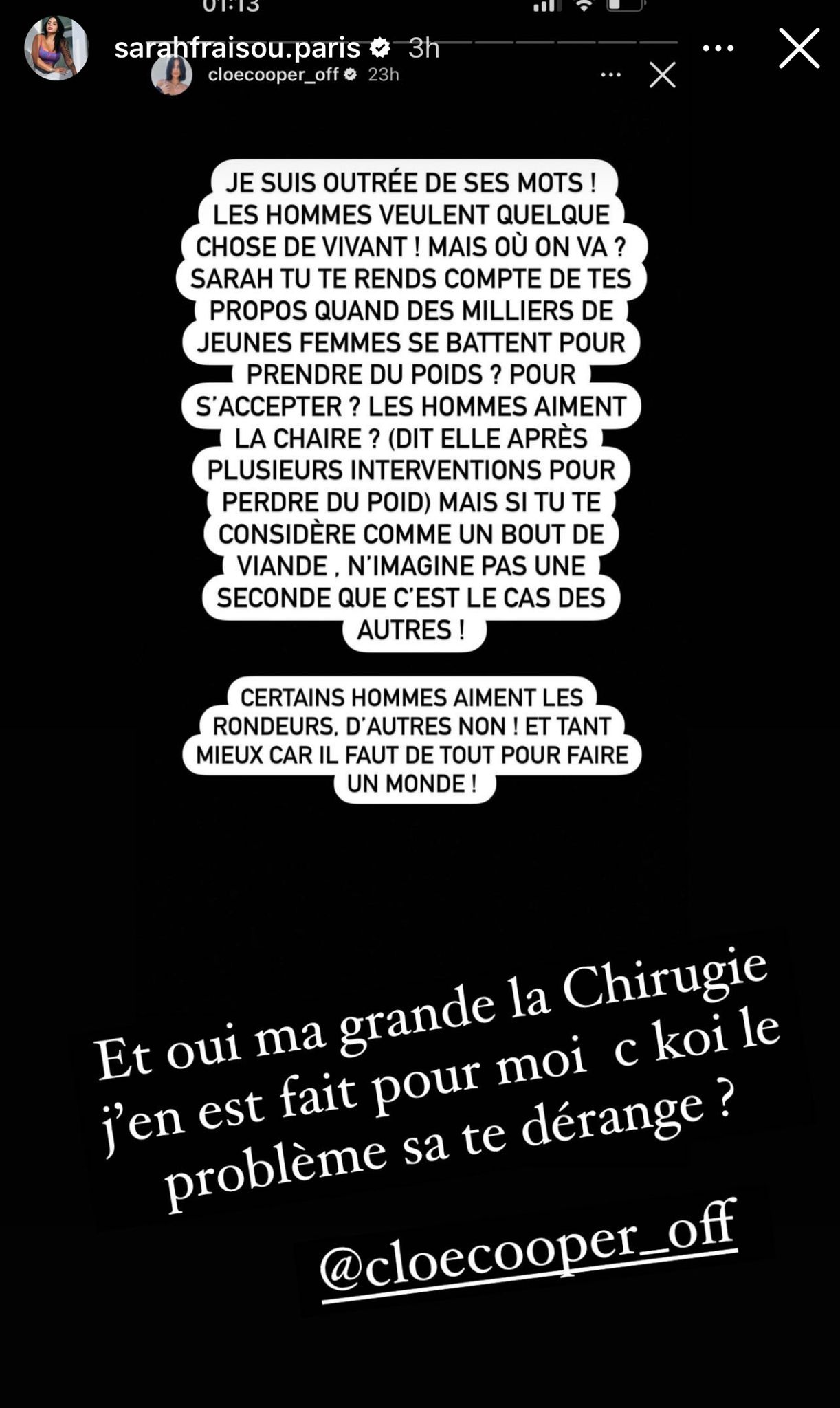 Sarah Fraisou : 'les hommes aiment la chair', Cloé Cooper la tacle sur ses propos