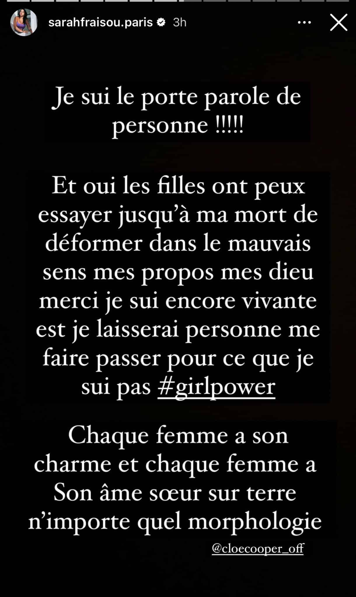 Sarah Fraisou : 'les hommes aiment la chair', Cloé Cooper la tacle sur ses propos