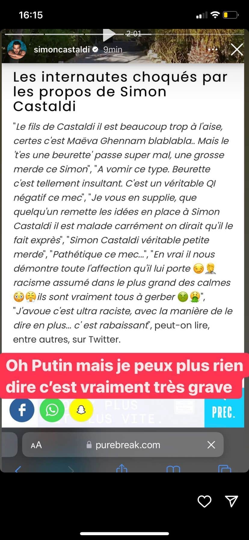 Simon Castaldi : taclé après avoir traité Maeva Ghennam de 'beurette', il s'exprime