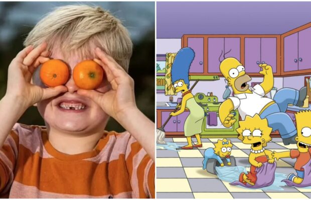 À force de manger trop d'oranges, un enfant se transforme en Simpson