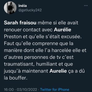 Sarah Fraisou : elle soutient Aurélie Preston qui a tenté de mettre fin à ses jours et se fait tacler