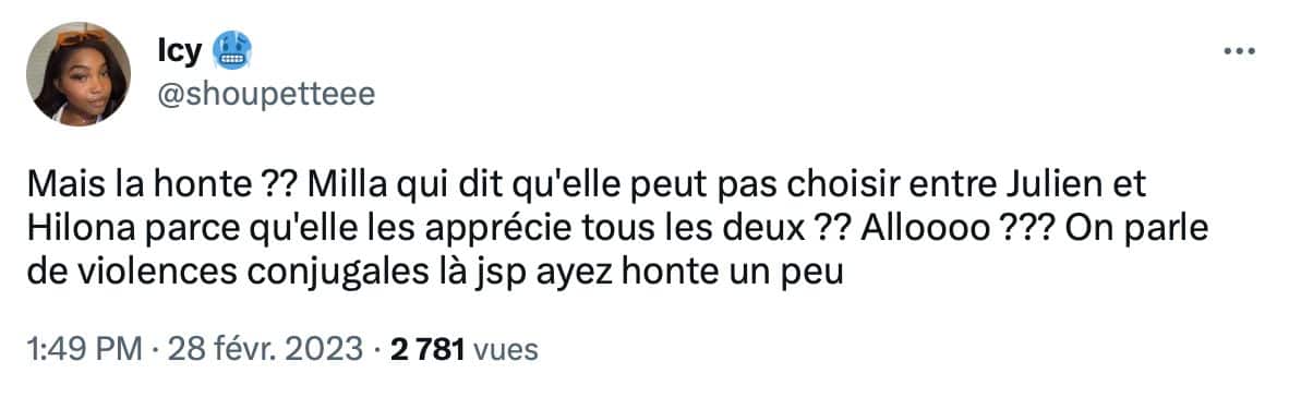 milla réagit aux accusations d'hilona face à julien 