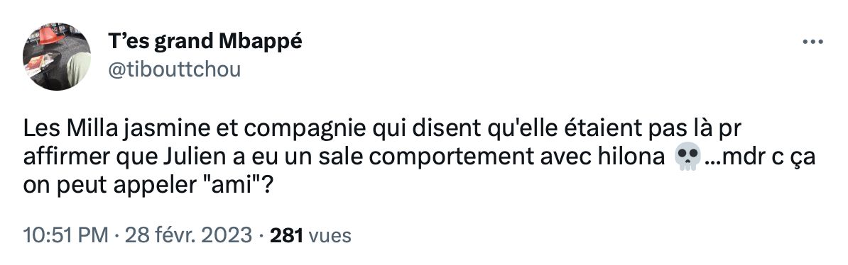 milla réagit aux accusations d'hilona face à julien 