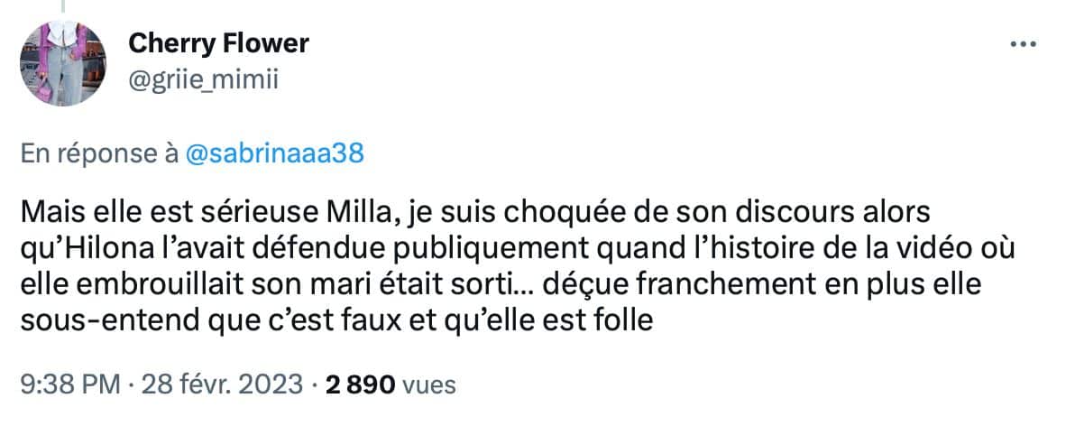 milla réagit aux accusations d'hilona face à julien 