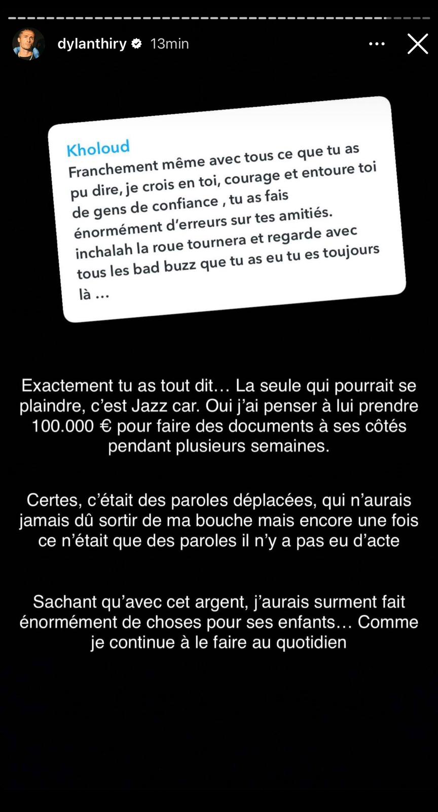 Dylan Thiry : après les lourdes accusations à son encontre, il s'adresse à Jazz Correia 