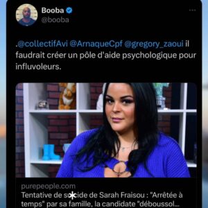 Sarah Fraisou : après avoir tenté de mettre fin à ses jours, Booba s'en prend à elle