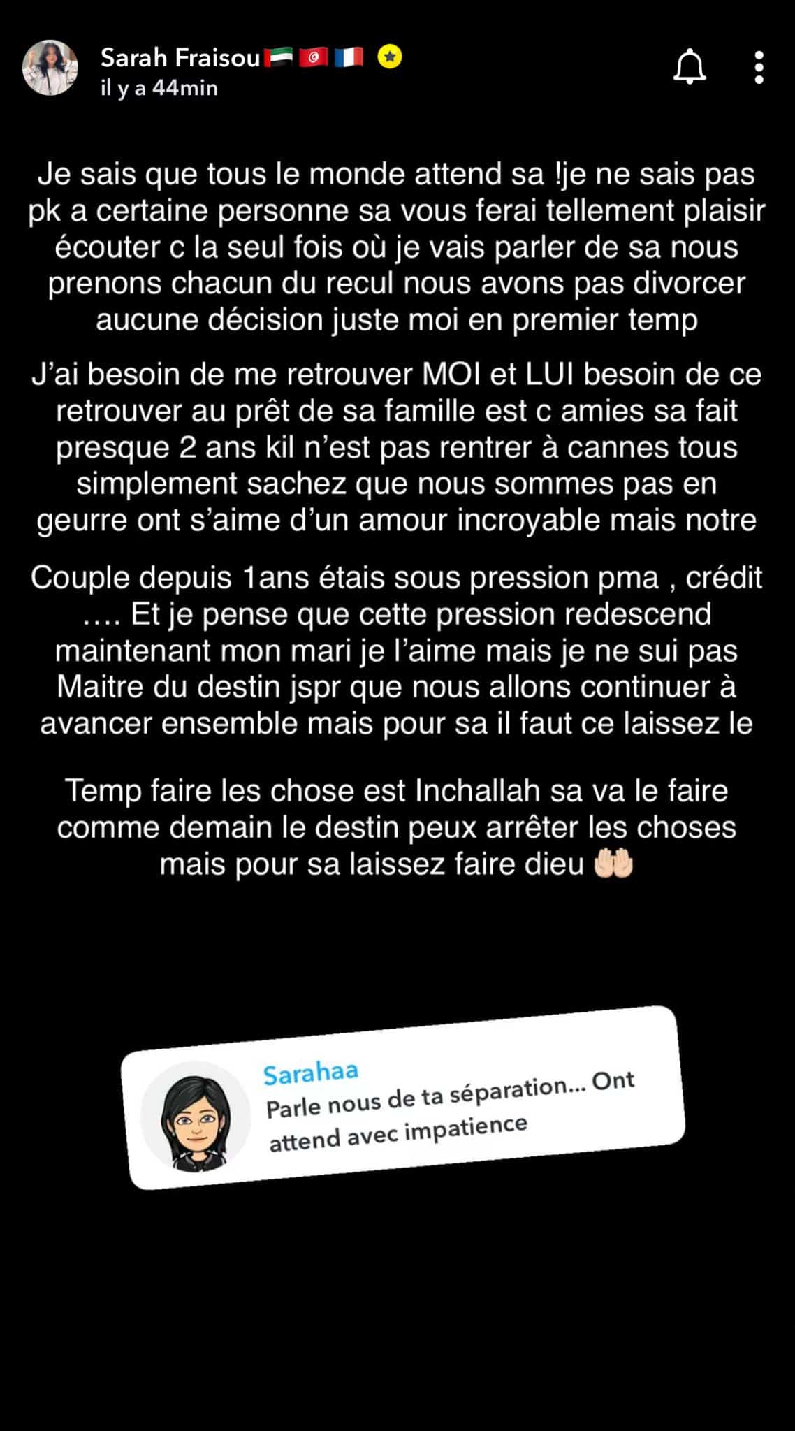 Sarah Fraisou : en instance de divorce avec Mehdi ? Elle répond et s'explique