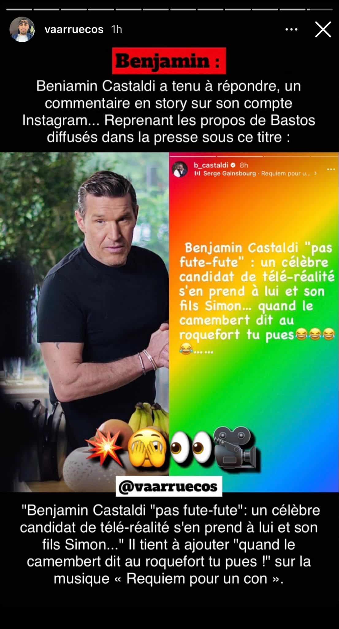 Benjamin Castaldi : Bastos s'en prend à lui et son fils Simon, il lui répond