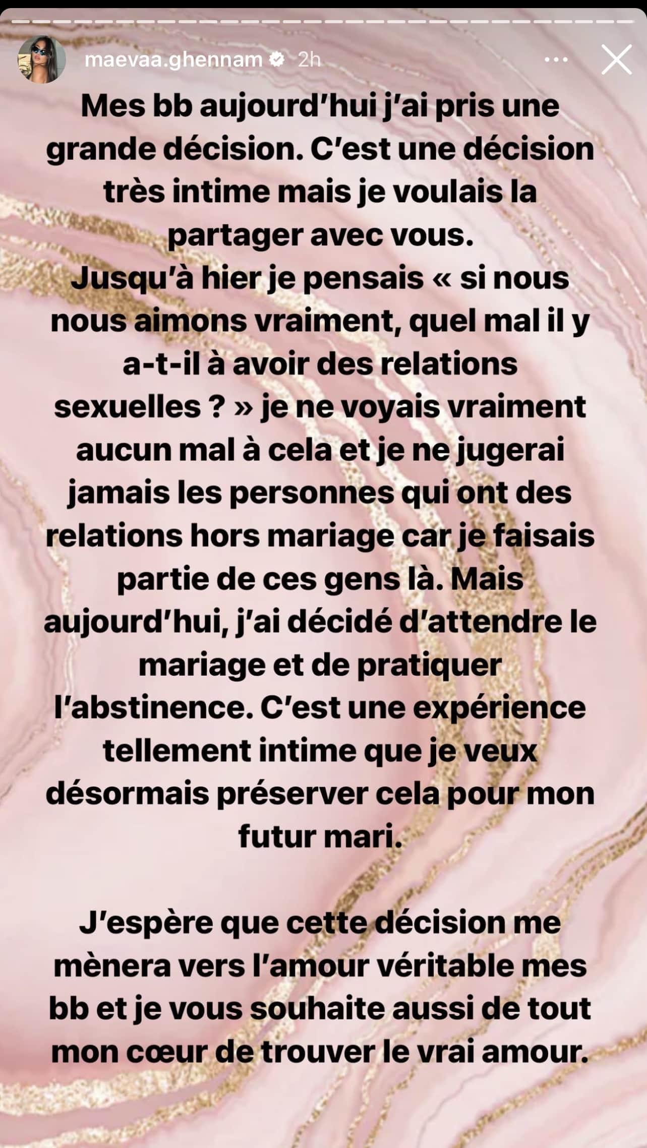 'J'ai pris une grande décision' : Maeva Ghennam célibataire, elle souhaite se préserver jusqu'au mariage 