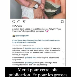 Sarah Lopez : sa fille comparée à une mamie, elle répond aux haters