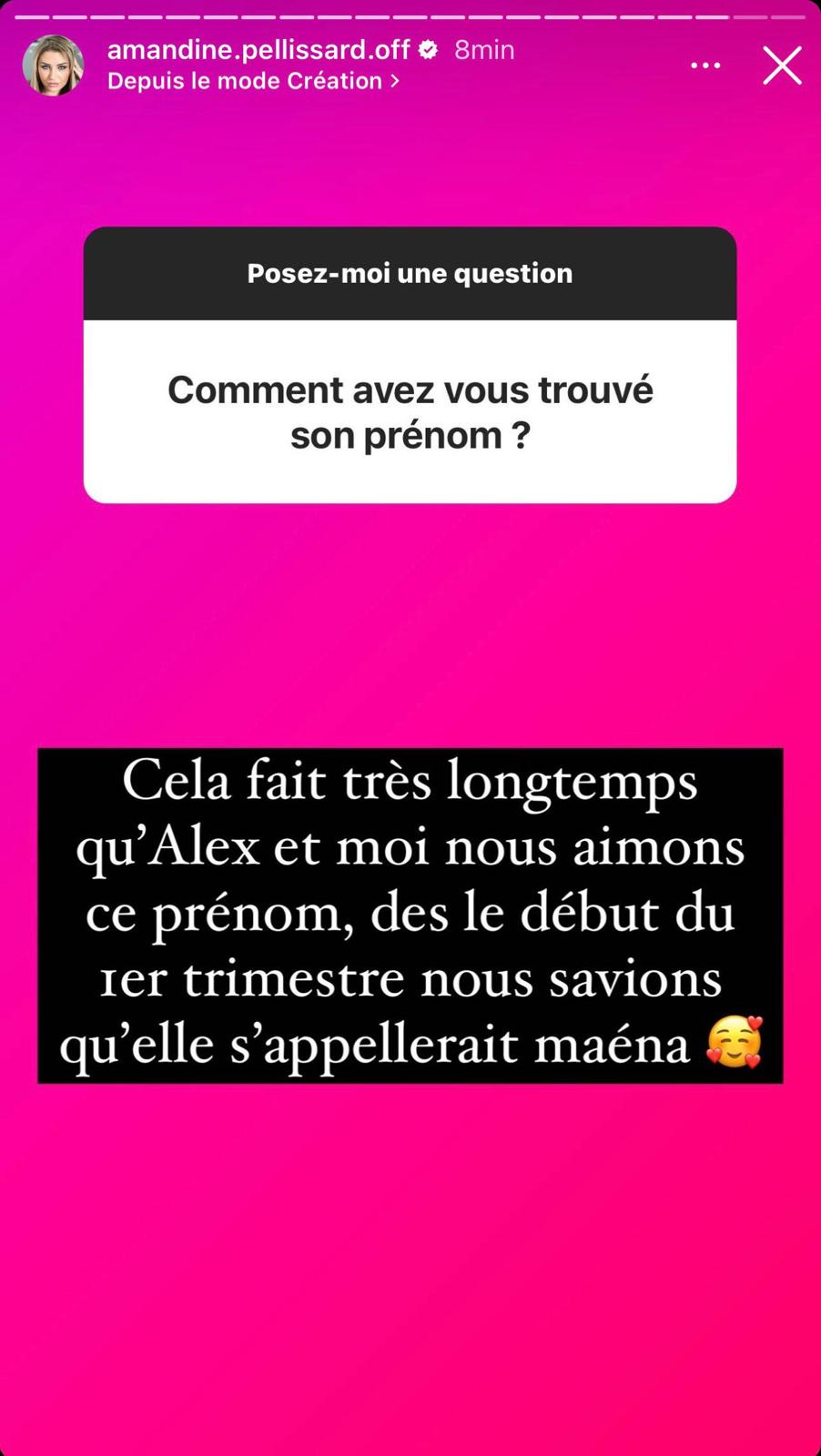 Amandine Pellissard : elle explique pourquoi elle a appelé sa fille Maéna