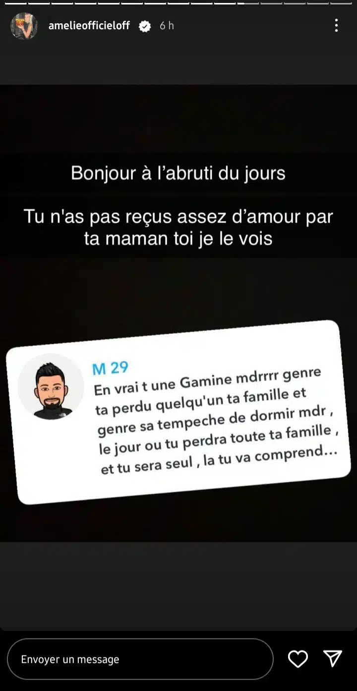 Amélie Neten : harcelée par un hater, elle lui répond sans filtre