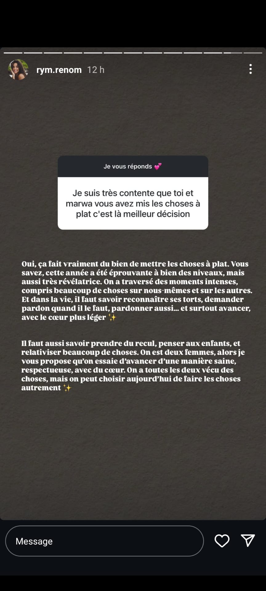 Rym Renom : réconciliée avec Marwa Merazka, elle lui fait une belle déclaration